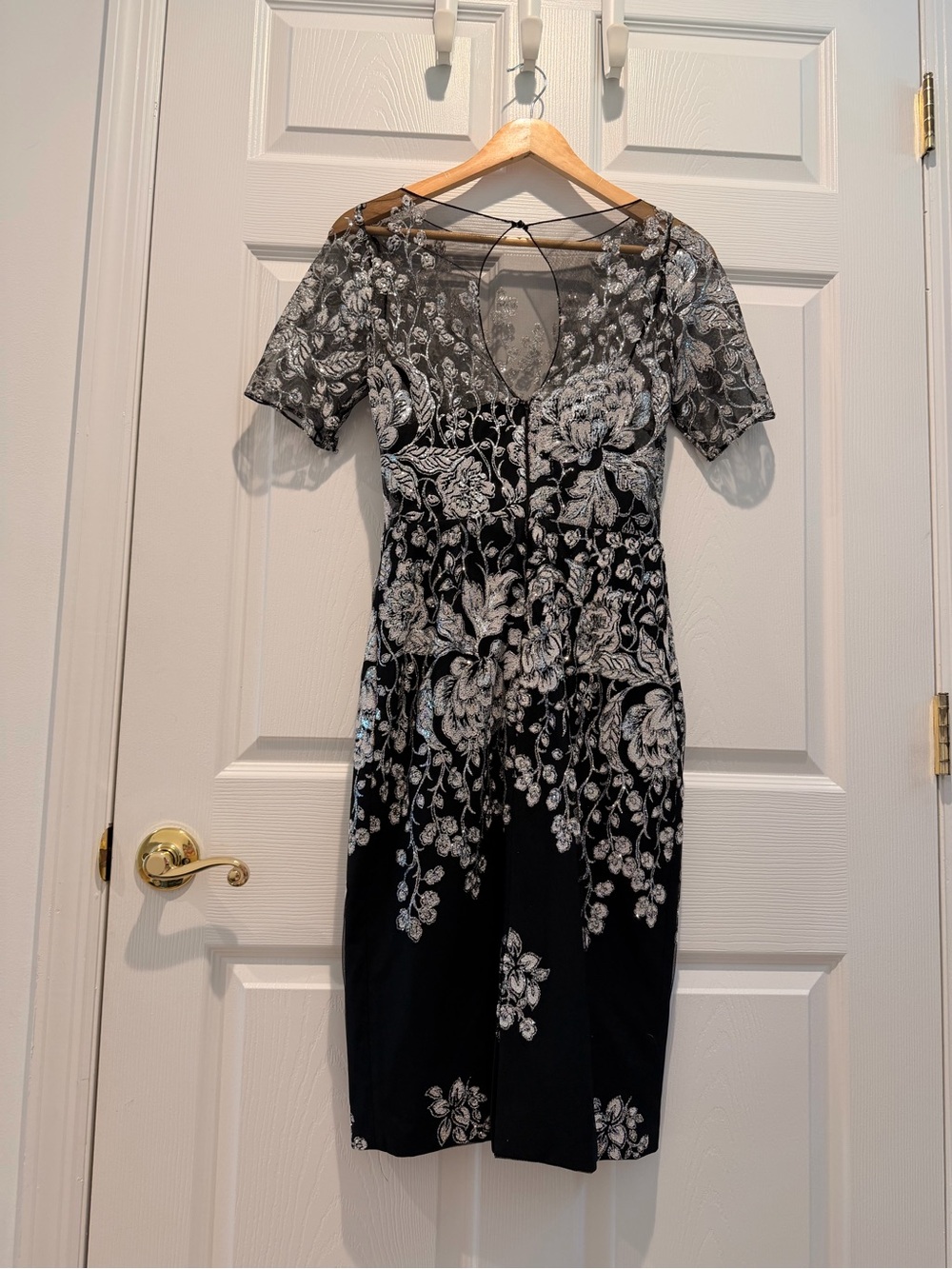 Badgley Mischka Black Dress with White Floral Lace Overlay - Picture 2 of 3